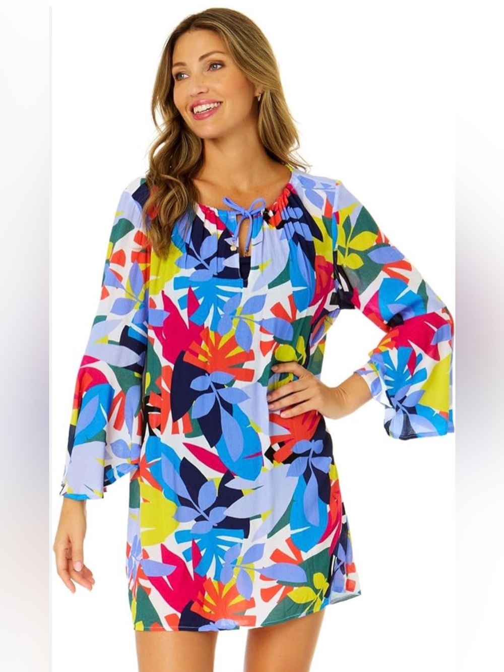 Anne Cole Tropical Stamp Bell Sleeve swimsuit coverup size XS/S or Medium
